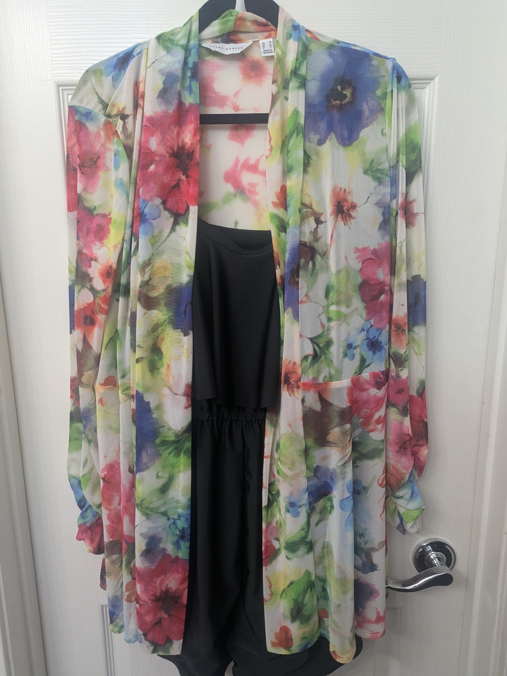 Susan Graver Floral Print Dress in Pink, Green, Black